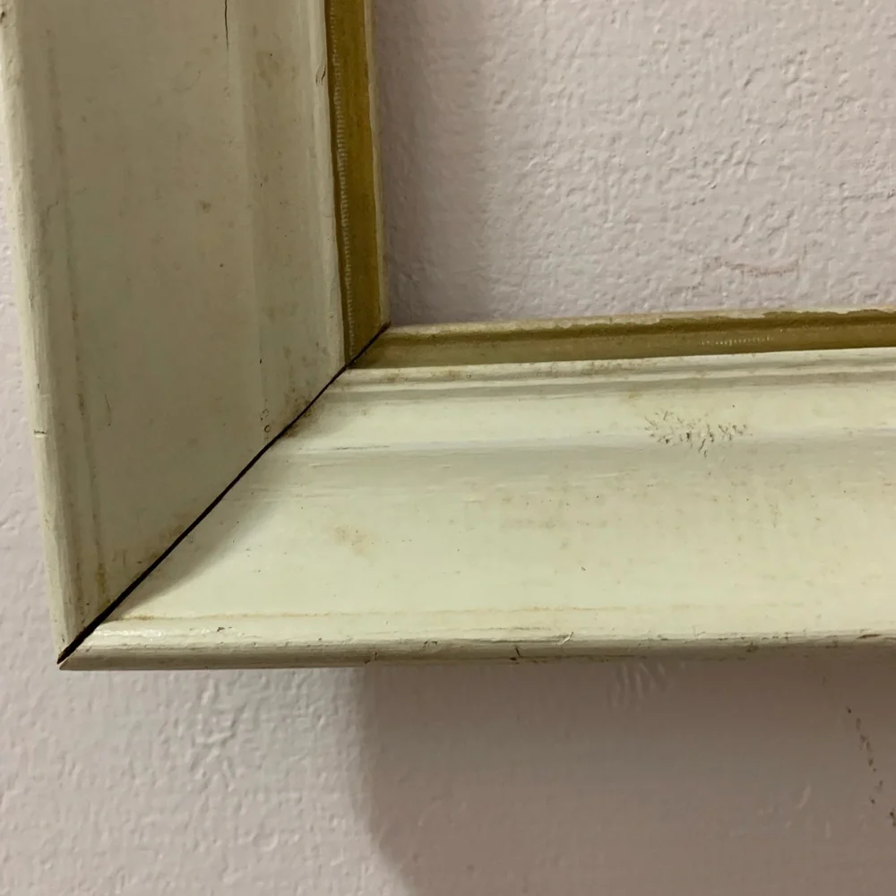 Vintage Wooden Mid-Century Cream and Gold Empty Frame